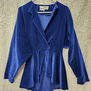 Norma Kamali avant-garde vintage couture 1980s sapphire velvet peplum jacket